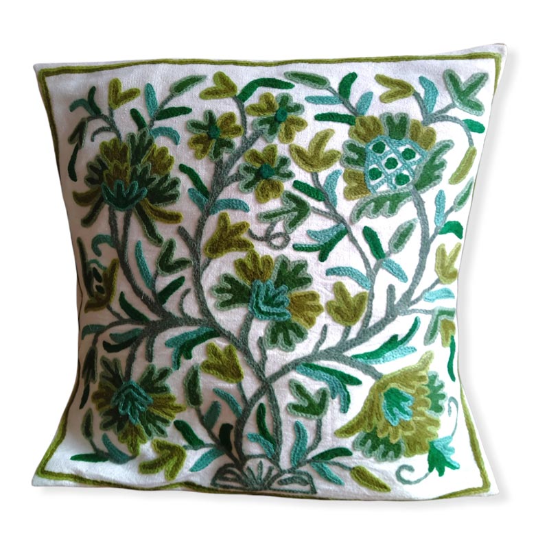 green on white cushion cover