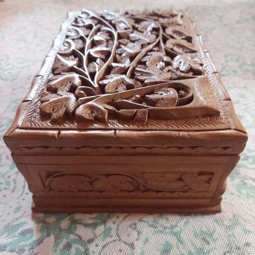 handcarved walnut wood box kashmri india handmade gift wedding 6