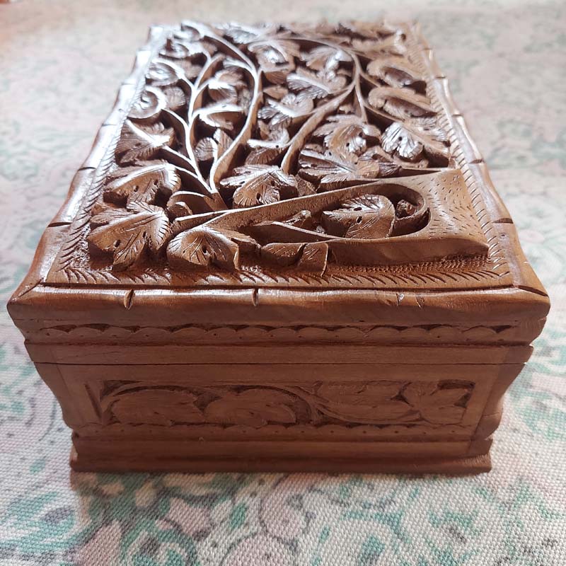 handcarved walnut wood box kashmri india handmade gift wedding 6