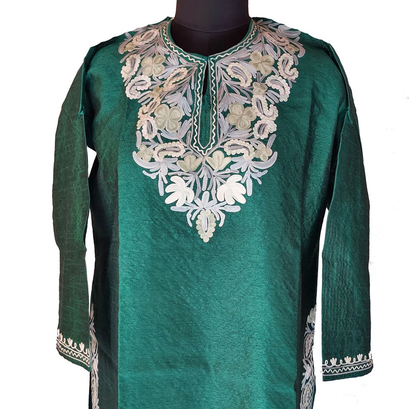 green silk kurta