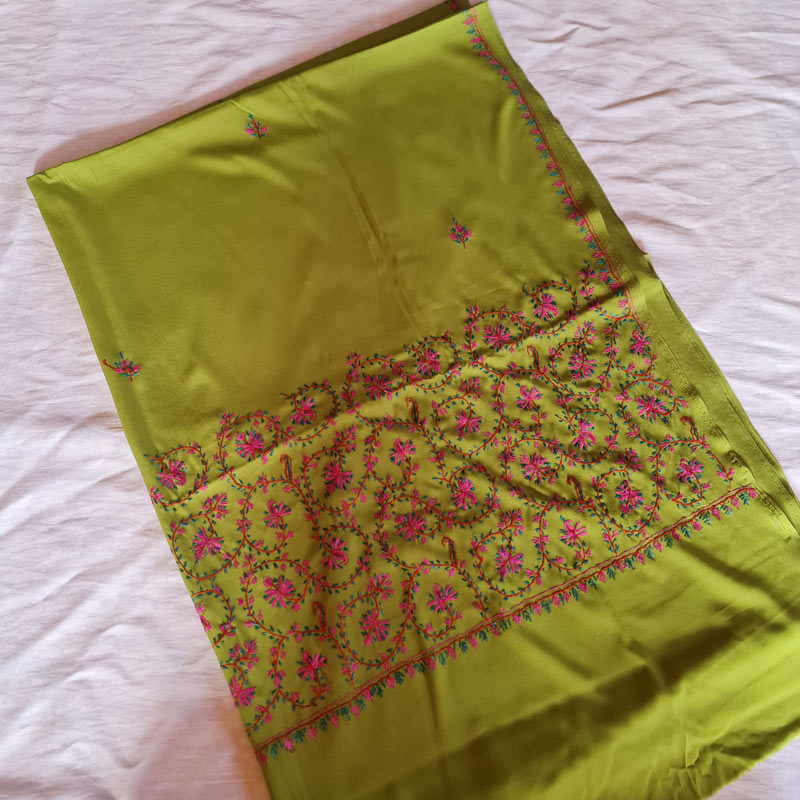 green sozni handwork saree