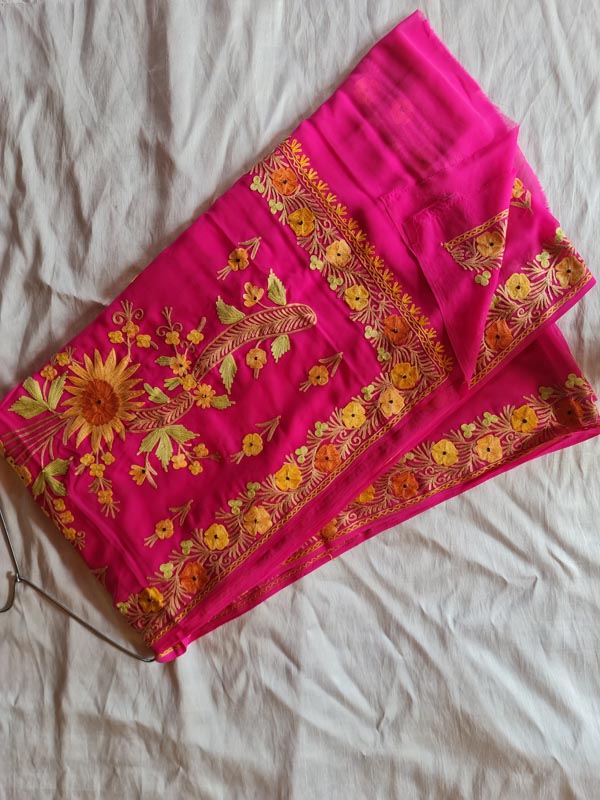 pink kashmiri work saree 1