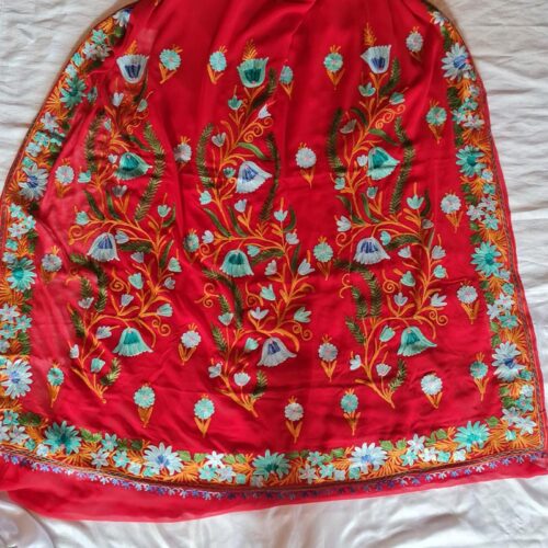 red georgette kashmiri saree 3