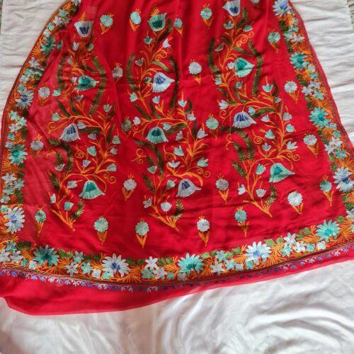 red georgette kashmiri saree 4