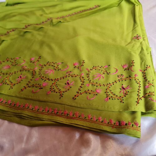 green handwork sozni saree 2