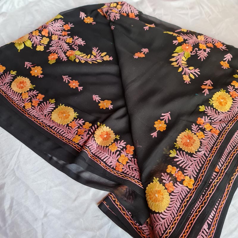 premium designer black saree traditional kashmir 3