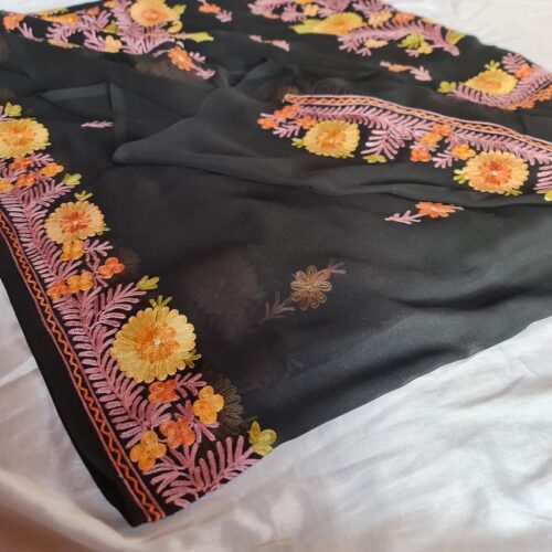 premium designer black saree traditional kashmir 4