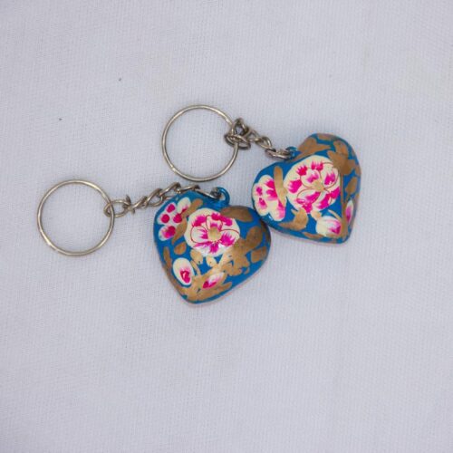 handcrafted blue floral design paper machie keychain 2