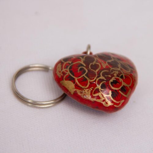 handcrafted red floral design paper machie keychain 2
