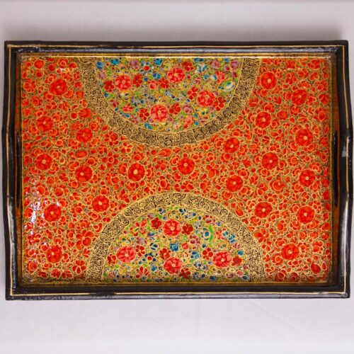 handcrafted red floral design paper machie serving tray 1