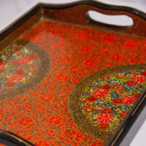 handcrafted red floral design paper machie serving tray 2