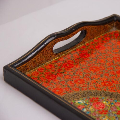 handcrafted red floral design paper machie serving tray 3