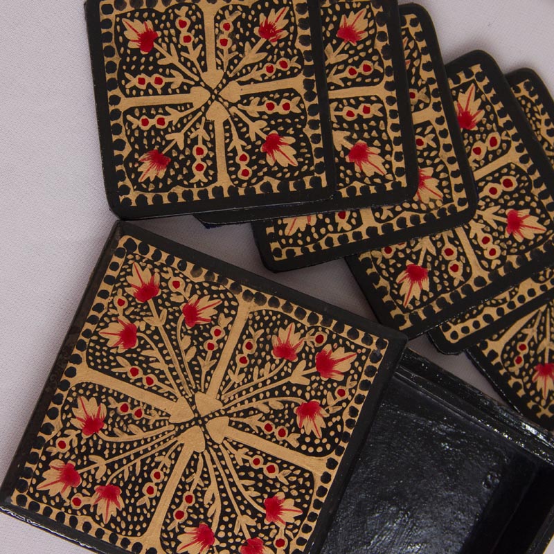 black and golden handcrafted paper machie coaster set 1