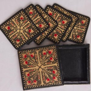 black and golden handcrafted paper machie coaster set 2