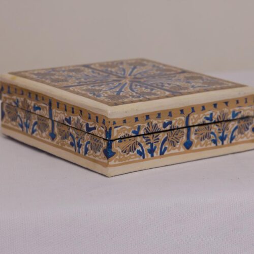 cream and blue handcrafted square tea coaster set 6pcs 3