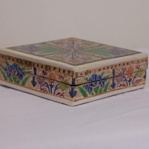 cream floral design handcrafted square coaster set 2