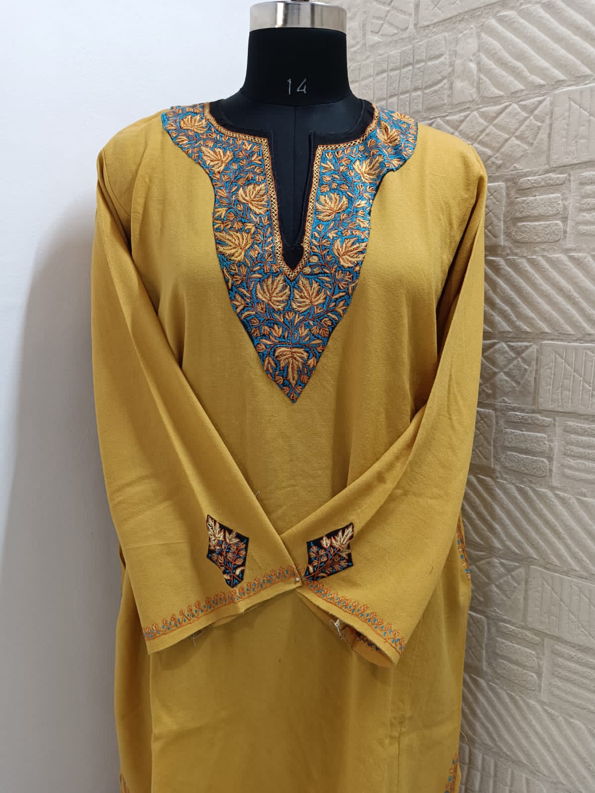 Yellow Pure Raffal Pheran With Intricate Sozni Hand Embroidery - Gyawun