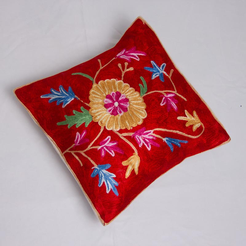 red chain stitch cushion cover 1