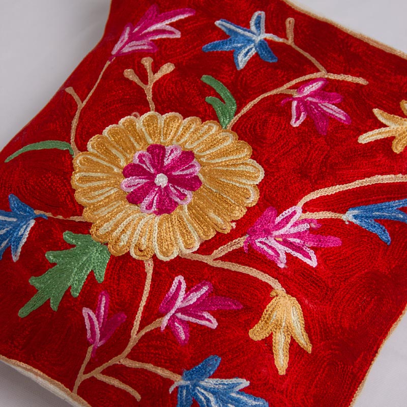 red chain stitch cushion cover 2