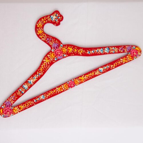 red handmade floral paper machie cloth hanger 1