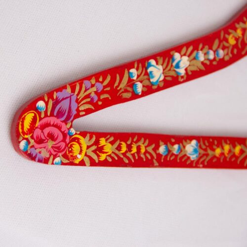 red handmade floral paper machie cloth hanger 2