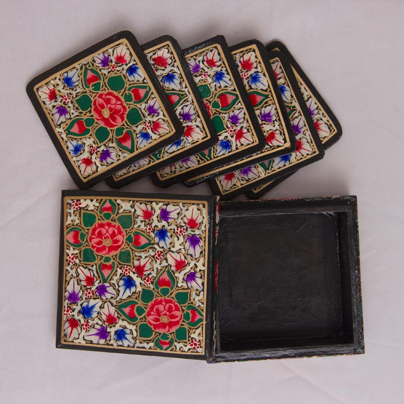 red rose handcrafted square coaster set 2