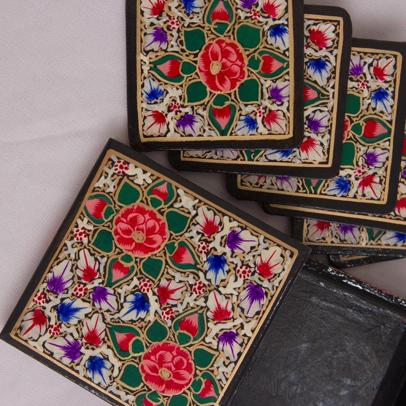 red rose handcrafted square coaster set 3