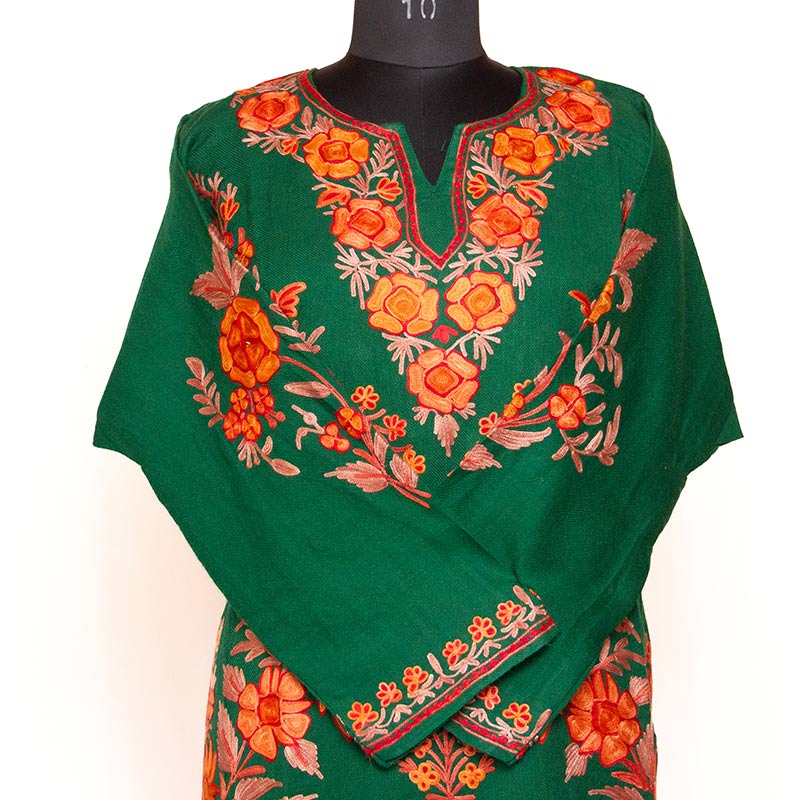 green floral koshur kashmiri traditional cultural winter dress