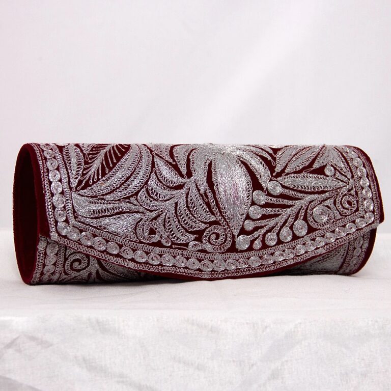 maroon clutch silver tilla kashmiri 1