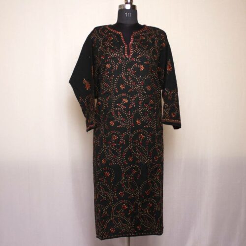 black winter handwork long dress coat wool