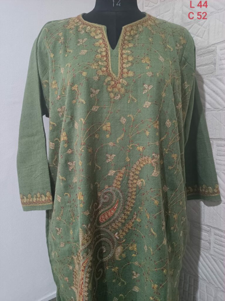 light green pure raffal allover hand sozni pheran 1