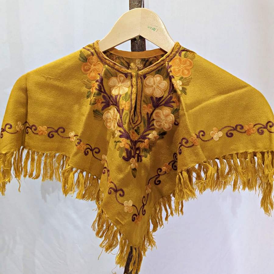 Mustard Yellow Kids Kashmiri Poncho With Aari Embroidery - Gyawun