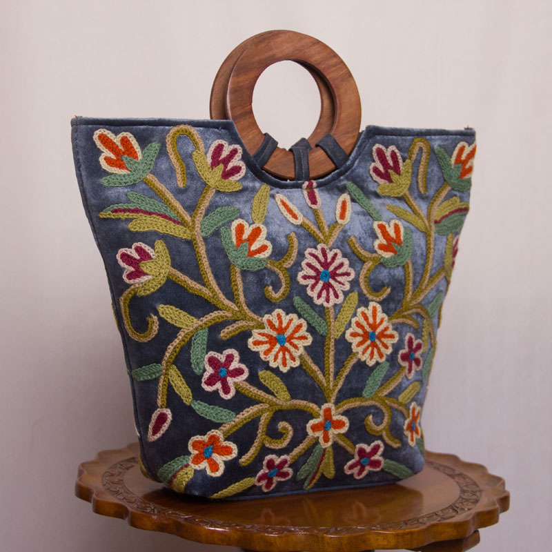 Velvet Basket Bag With Hand Aari Work 1