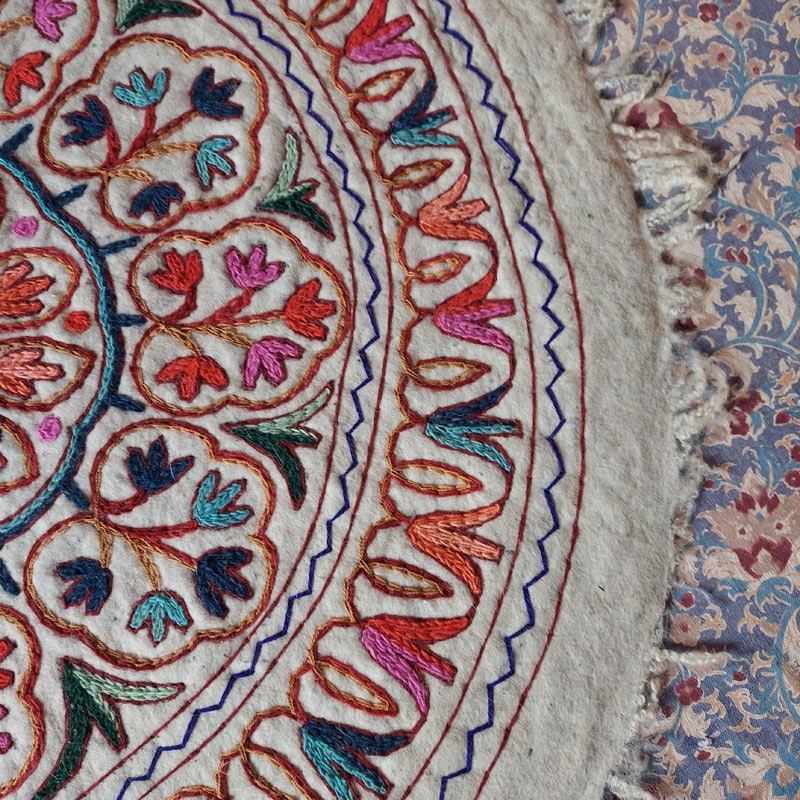 kashmiri handmade namda rug boho colorful wool indian white gift 13
