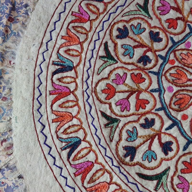 kashmiri handmade namda rug boho colorful wool indian white gift 14