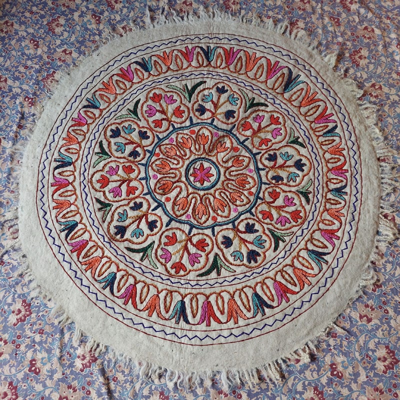 kashmiri handmade namda rug boho colorful wool indian white gift 17