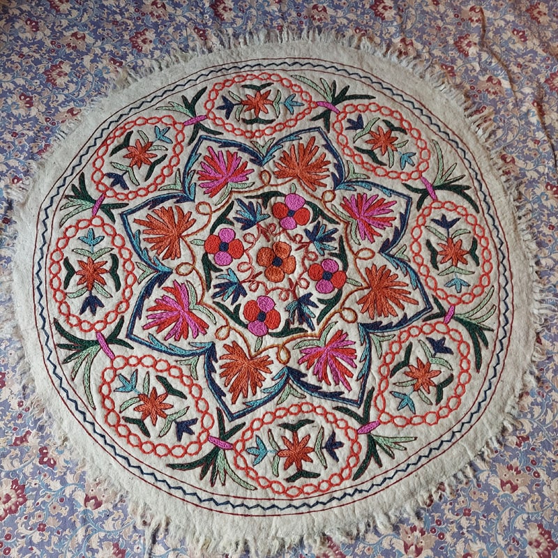 kashmiri handmade namda rug boho colorful wool indian white gift 26