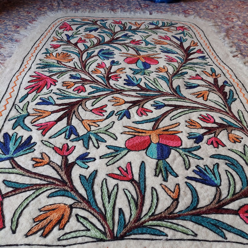 kashmiri handmade namda rug boho colorful wool indian white gift 27