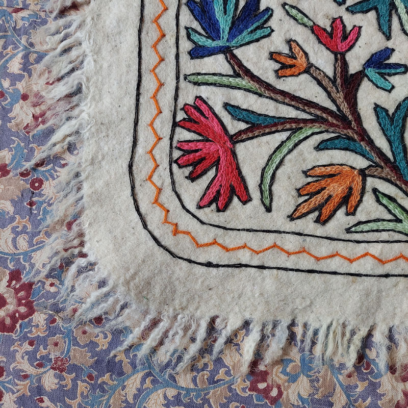 kashmiri handmade namda rug boho colorful wool indian white gift 29