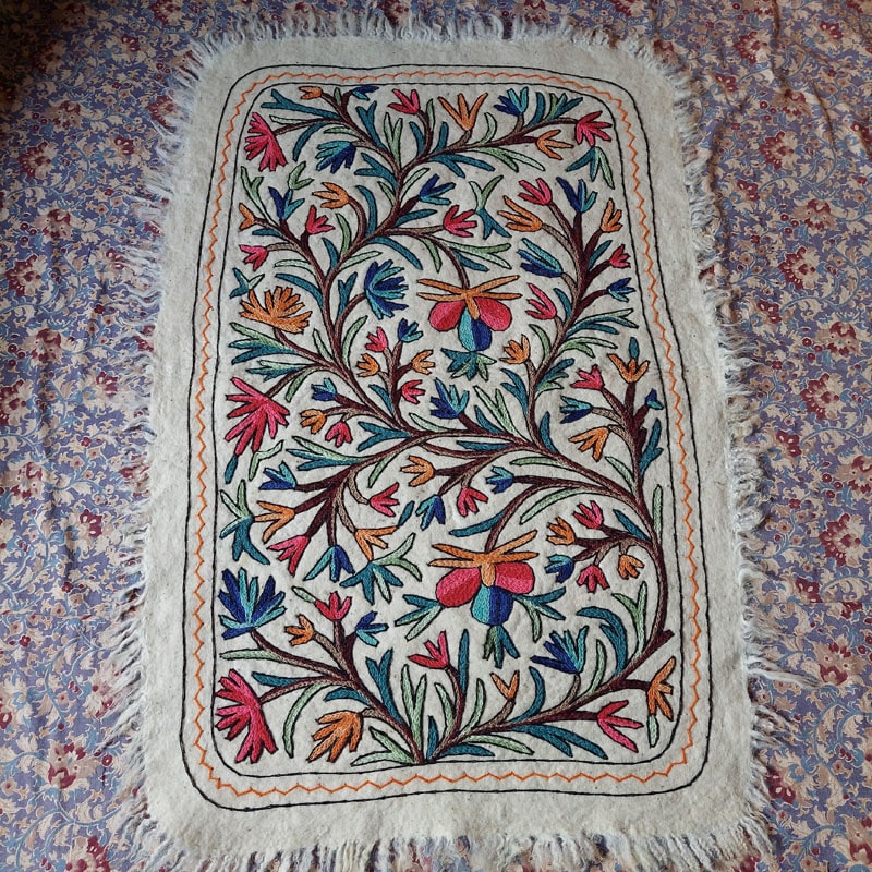 kashmiri handmade namda rug boho colorful wool indian white gift 35