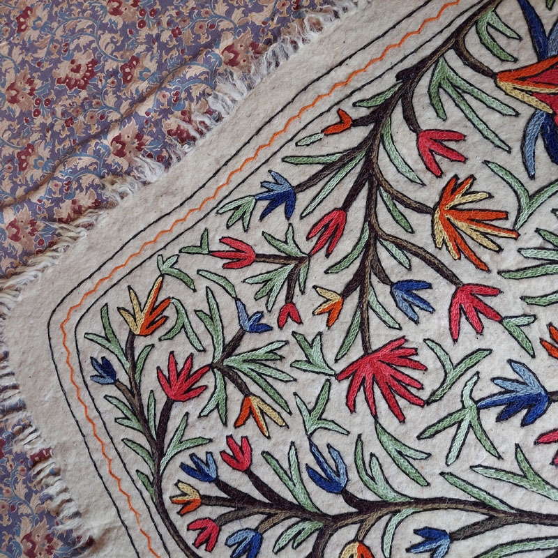 kashmiri handmade namda rug boho colorful wool indian white gift 39