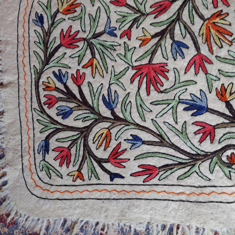 kashmiri handmade namda rug boho colorful wool indian white gift 40