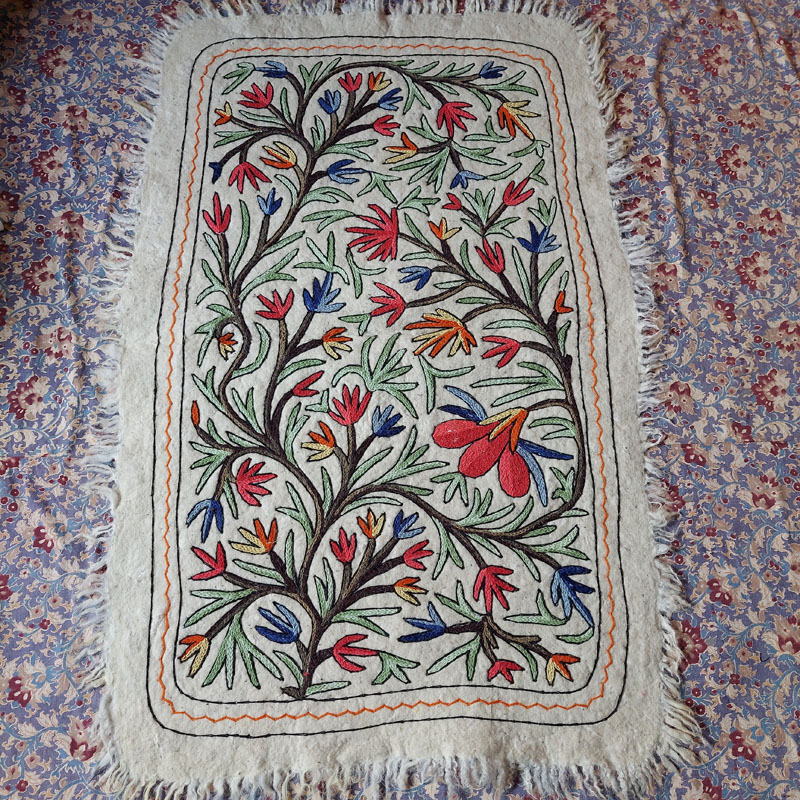 kashmiri handmade namda rug boho colorful wool indian white gift 43