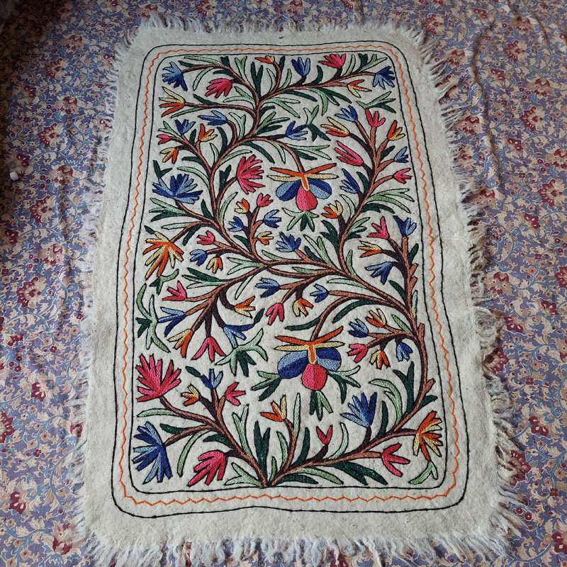 kashmiri handmade namda rug boho colorful wool indian white gift 52