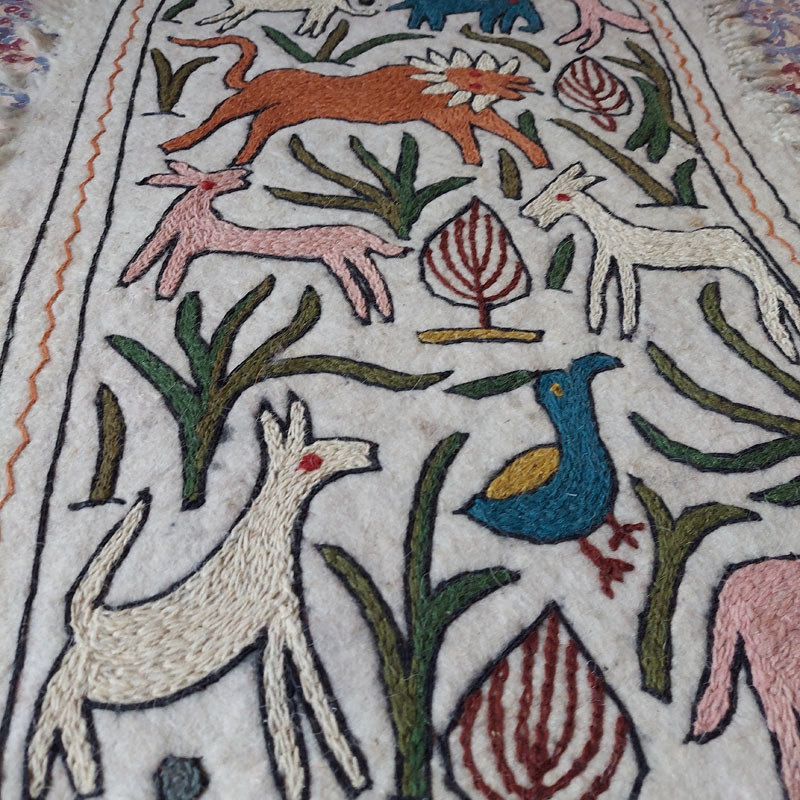 kashmiri handmade namda rug boho colorful wool indian white gift 65