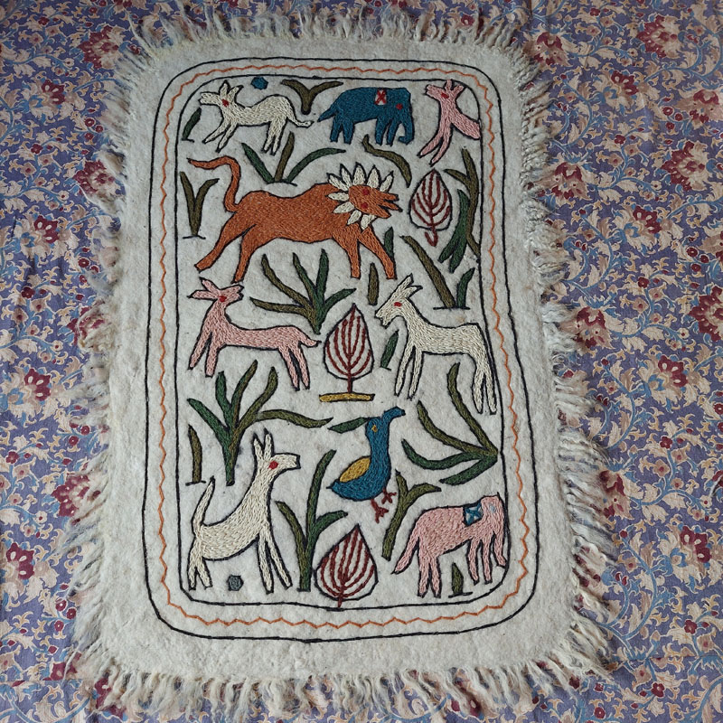 kashmiri handmade namda rug boho colorful wool indian white gift 67