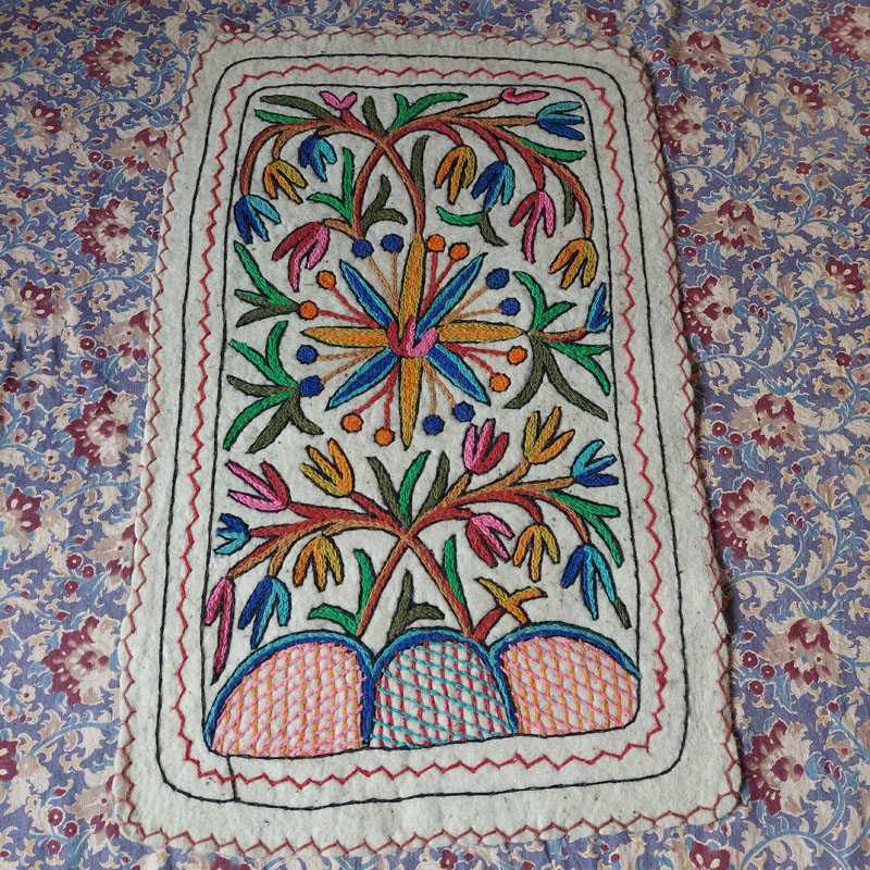 kashmiri handmade namda rug boho colorful wool indian white gift 72