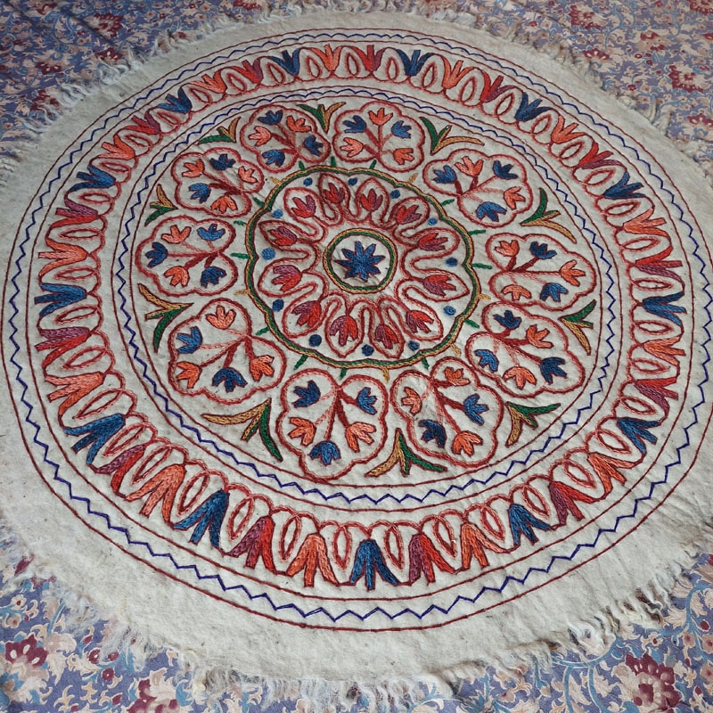 kashmiri handmade namda rug boho colorful wool indian white gift 78