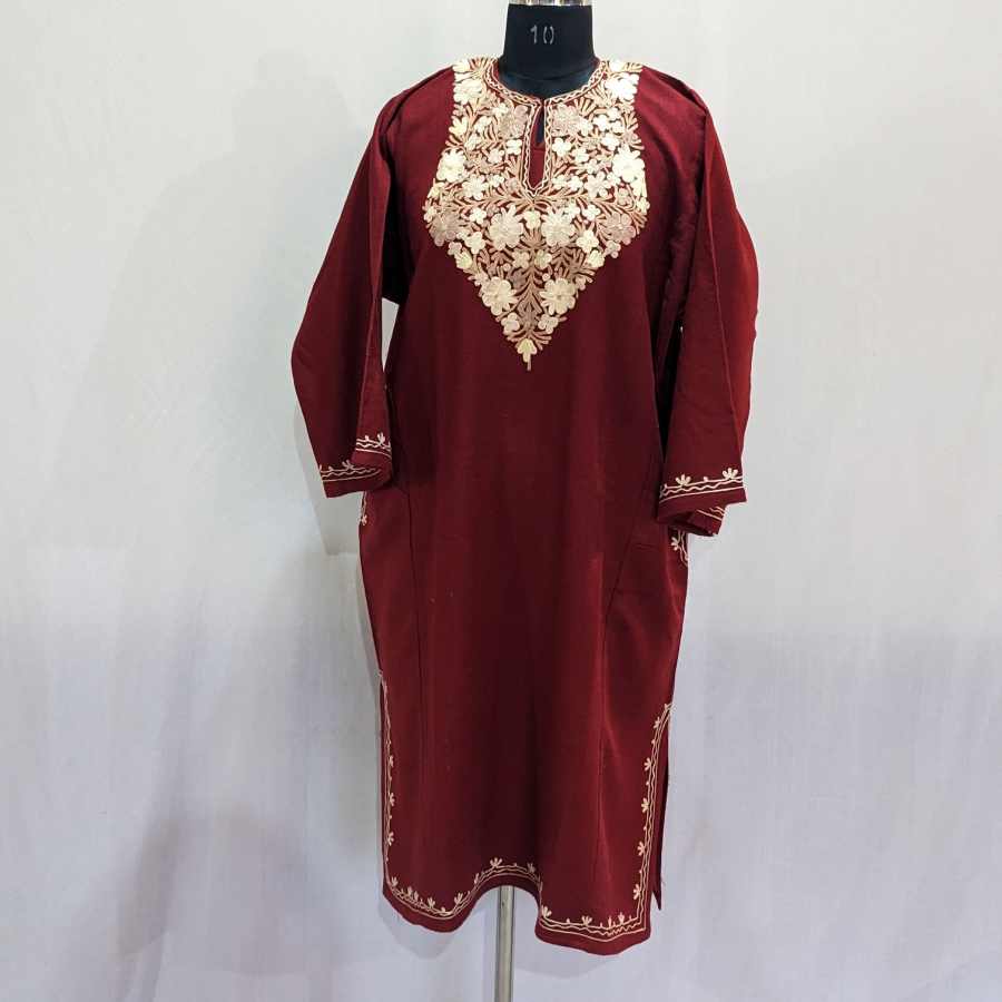 Maroon Safed Posh Cashmilon Ari pheran - Gyawun