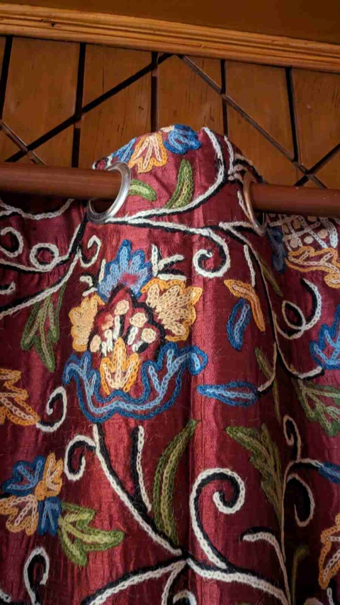 maroon crewel curtain